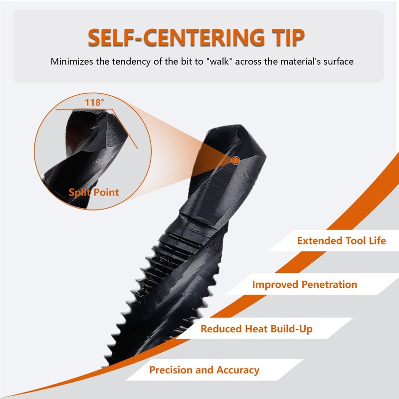 Hymnorq M8 Combination Tap and Drill Bit - TIAIN Coated, M35 Cobalt Steel, 118Â° Split Point, 1.25mm Thread Pitch, 1/4" Hex Shank, Dual Twist Flute, Ideal for Hard Metals - Image 4